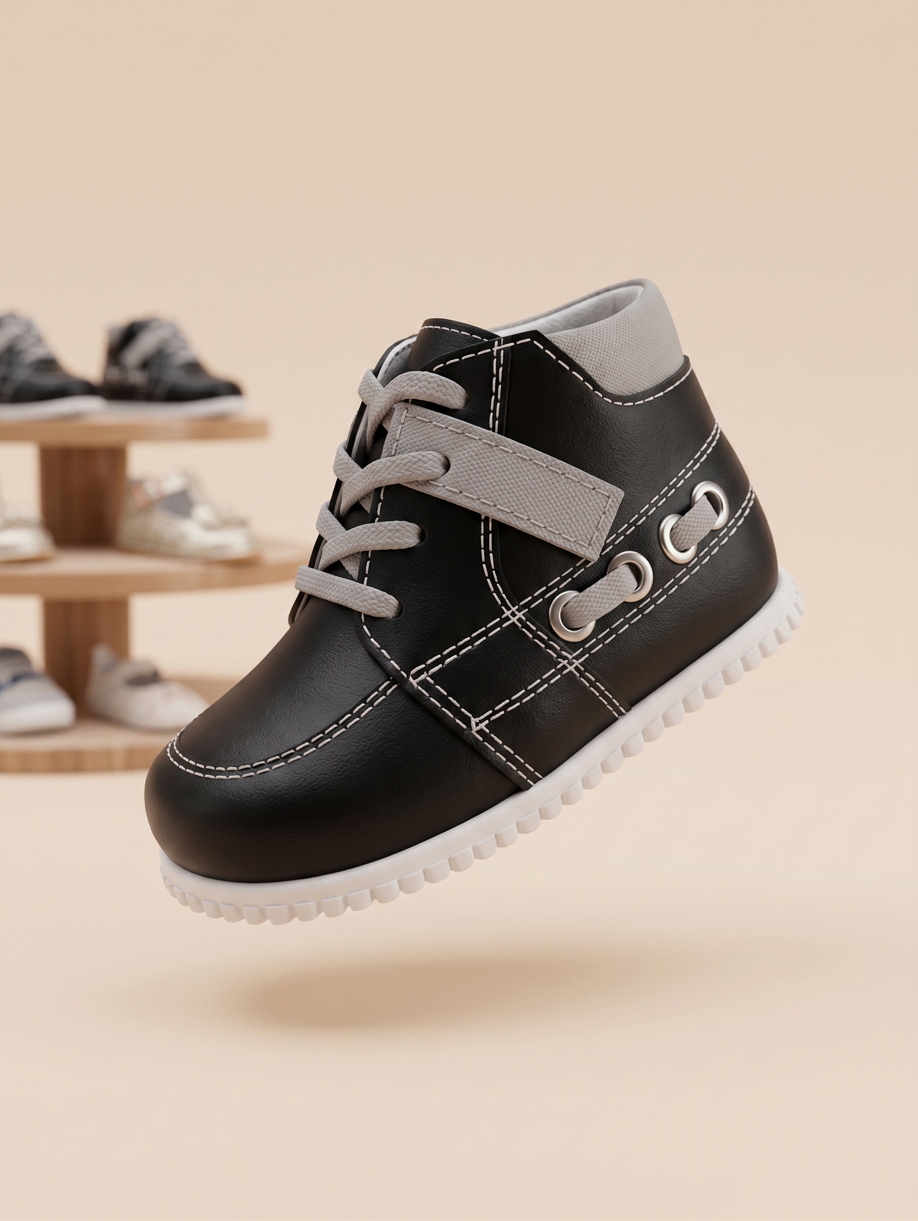 Zapato Niño Negro Cuero - Planta Galleta — Alfa y Omega